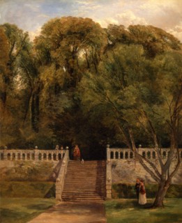 On the Terrace at Haddon Hall, Derbyshire Signed and dated, lower right: "T. Creswick | 1840",