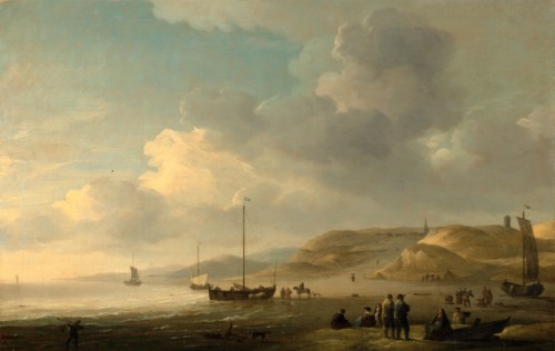 The Coast near Scheveningen with Fishing Pinks on the Shore Signed in black paint, lower right: "C