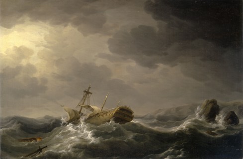 Ship wrecked on a rocky coast Signed in black paint, lower left: "C. Brooking", Charles Brooking,
