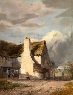 Cottage by a country lane, Sir Augustus Wall Callcott, 1779-1844, British