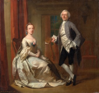 Conversation Piece Signed and dated in ochre-color paint, lower left: "M: Chamberlin. pinxt: 1761
