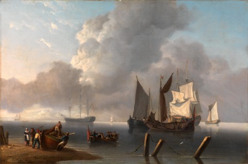 Warships Lying Offshore, the Commanding Admiral Being Rowed out to Join the Flagship, Her Sails