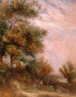 Landscape with Trees and a Figure Verso: Cottages in a Landscape, Thomas Churchyard, 1798-1865,