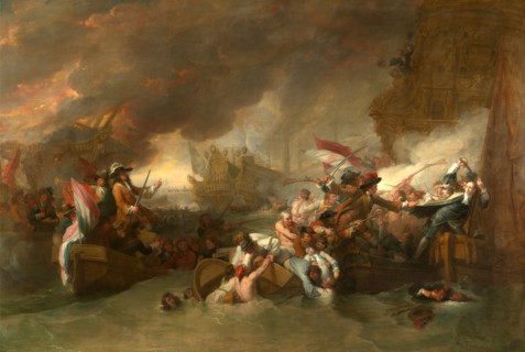 The Battle of La Hogue Signed and dated in black paint, lower left: "B. West. 1778, retouched 1806