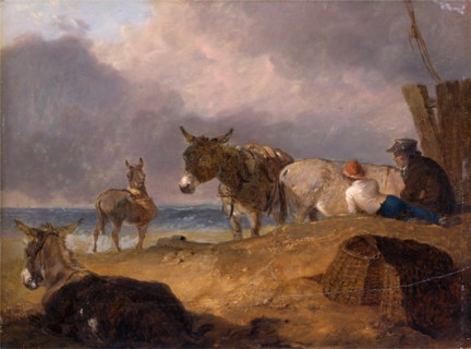 Donkeys and Figures on a Beach, Julius Caesar Ibbetson, 1759-1817, British