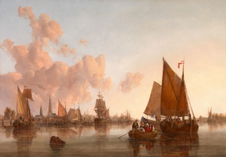 Sailing Boats and Barges on a Dutch(?) Estuary, John Berney Crome, 1794-1842, British