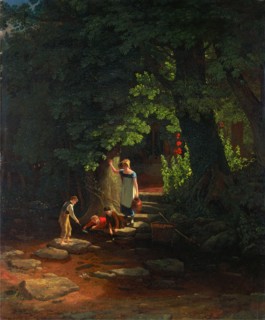 Children by a Brook Signed in lower left: "F. Danby", Francis Danby, 1793-1861, British