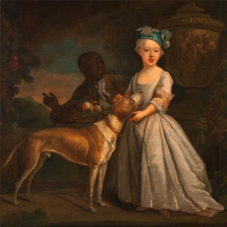 A Young Girl with a Dog and a Page Signed in lower right: "B. Dandridge Pix [?it]", Bartholomew