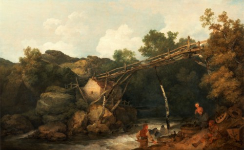 A View near Matlock, Derbyshire with Figures Working beneath a Wooden Conveyor Signed and dated in