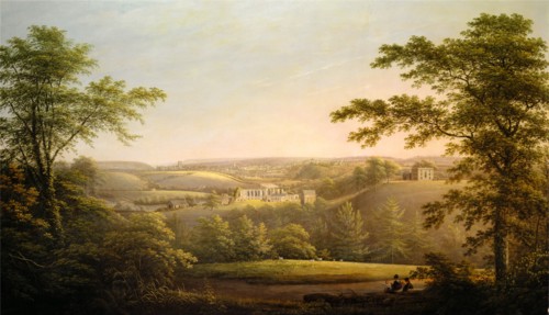 Easby Hall and Easby Abbey with Richmond, Yorkshire in the Background View of Easby Hall, Easby