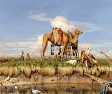 On the Banks of the Nile, Upper Egypt Signed and dated in brown paint, lower right: "J.F. Lewis. RA