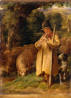 Shepherd Boy Playing a Flute Shepherd Boy A Sheperd Boy with a Dog landscape Signed and dated,