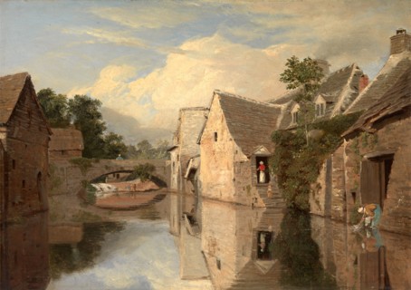 Cottages by a River Signed in brown paint, lower right: "WL [....]", William Linton, 1791-1876,