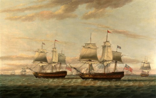 An Indiaman and a Two Decker Hove to, Said to be Thomas Dumar, Esq. in H.M. Ship 'Portland'