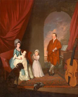Family Group Signed in black paint (on piano), center right: "J: Millar Pinx", James Millar, ca