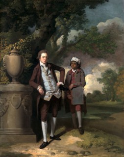 A Young Man with his Indian(?) Servant Holding a Portfolio Inscribed on monument, center left: