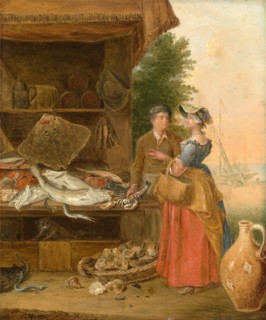 Fishmonger's stall Signed and dated, lower left: "B Nebot. [R?] 1737", Balthazar Nebot, active
