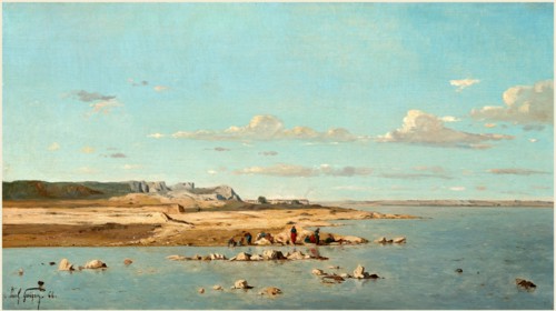 Paul Guigou, French (1834-1871), Washerwomen on the Banks of the Durance, 1866, oil on canvas