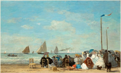 EugÃ¨ne Boudin, French (1824-1898), Beach Scene at Trouville, 1863, oil on wood