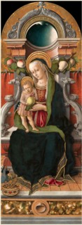 Carlo Crivelli, Italian (c. 1430-1435-1495), Madonna and Child Enthroned with Donor, 1470, tempera