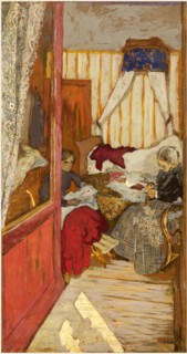 Edouard Vuillard, Women Sewing, French, 1868-1940, c. 1912, glue on paper on canvas