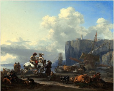 Nicolaes Pietersz Berchem, Dutch (1620-1683), View of an Italian Port, early 1660s, oil on canvas