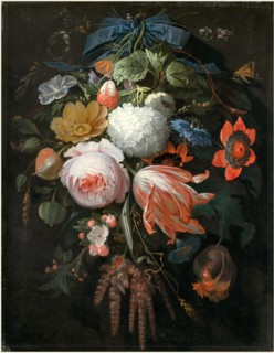 Abraham Mignon, German (1640-1679), A Hanging Bouquet of Flowers, probably 1665-1670, oil on panel