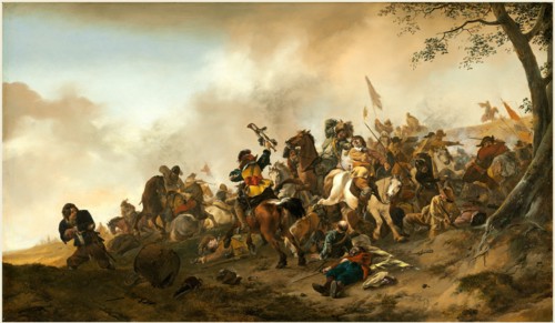 Philips Wouwerman, Dutch (1619-1668), Battle Scene, c. 1645-1646, oil on panel