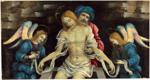 Filippino Lippi, Italian (1457-1504), PietÃ  (The Dead Christ Mourned by Nicodemus and Two Angels),