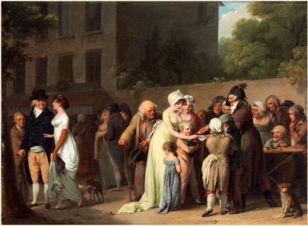 Louis-Léopold Boilly, French (1761-1845), The Card Sharp on the Boulevard, 1806, oil on wood