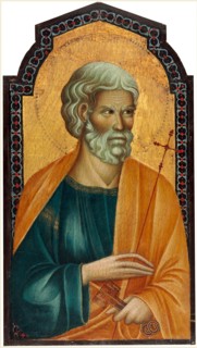 Follower of Cimabue, Christ between Saint Peter and Saint James Major [left panel], late 13th