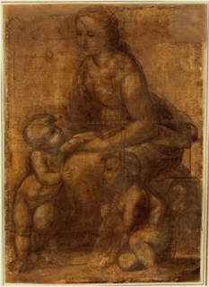 Raphael, The Madonna and Child with Saint John the Baptist, Italian, 1483-1520, c. 1507, black