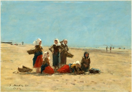 EugÃ¨ne Boudin, Women on the Beach at Berck, French, 1824-1898, 1881, oil on wood