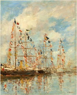 EugÃ¨ne Boudin, Yacht Basin at Trouville-Deauville, French, 1824-1898, probably 1895-1896, oil on