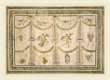 Roman 3rd Century, Symbols of Bacchus as God of Wine and the Theater, c. 200-225 A.D., mosaic,