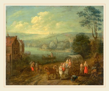 Follower of Peeter Gysels, River Landscape with Villages and Travelers [verso], c. 1675-1685, oil