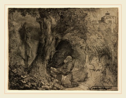 Rembrandt van Rijn, Saint Francis beneath a Tree Praying, Dutch, 1606-1669, 1657, drypoint and