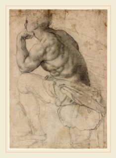 Alessandro Allori, A Pearl Diver, Italian, 1535-1607, c. 1570, black chalk on laid paper