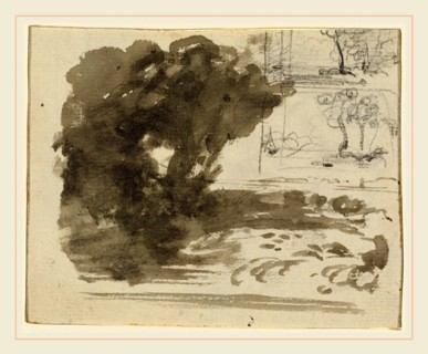 John Varley, A Stand of Trees [recto], British, 1778-1842, brush and brown-gray wash with graphite
