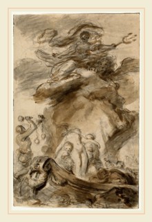 Jean-Honoré Fragonard, Angelica Is Exposed to the Orc, French, 1732-1806, 1780s, black chalk with