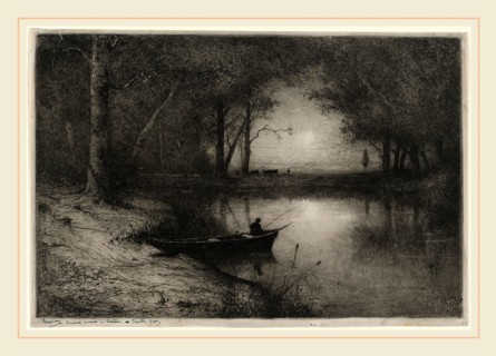 Adolphe Appian, PÃªcheur en Canot, au bord d'une RiviÃ¨re (Fisherman in a Boat), French, 1818-1898,