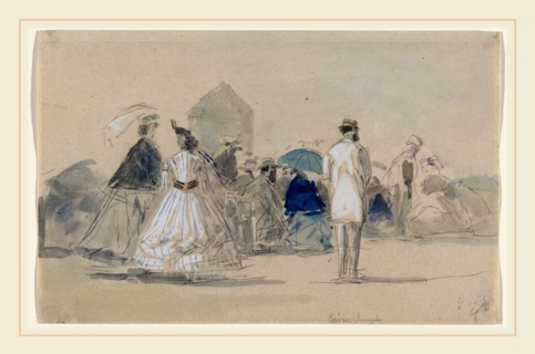 EugÃ¨ne Boudin, Crinolines on the Beach, French, 1824-1898, c. 1865, watercolor and gouache  over