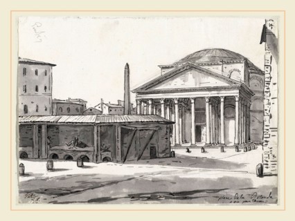 Jacques-Louis David, The Pantheon Seen from the Piazza, French, 1748-1825, 1775-80, black ink and