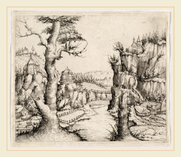 Augustin Hirschvogel, German (1503-1553), River Landscape with High Cliffs, 1546, etching on laid