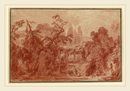 Jean-Honoré Fragonard, French (1732-1806), Terrace and Garden of an Italian Villa, 1762-1763, red