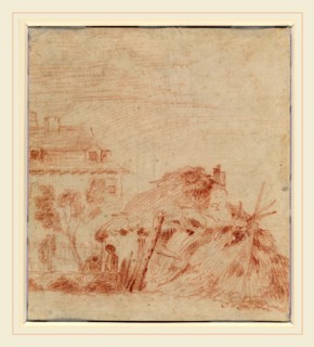 Antoine Watteau, French (1684-1721), View of a House, a Cottage, and Two Figures [verso],