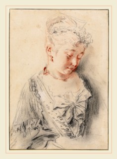 Antoine Watteau, Seated Woman Looking Down, French, 1684-1721, c. 1720-1721, red and black chalk