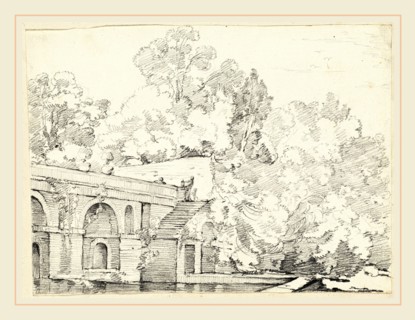 Joseph-Marie Vien, The Fishpond at Villa Madama, French, 1716-1809, 1746-1749, black chalk on laid