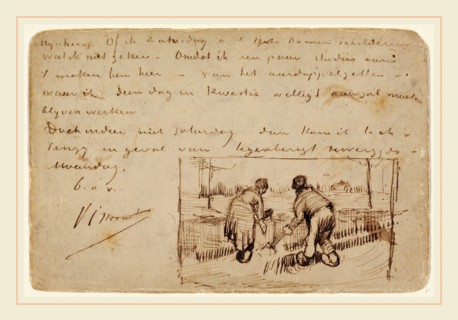Vincent van Gogh, Postcard with Two Peasants Digging, Dutch, 1853-1890, 1885, pen and brown ink on