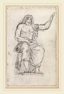 Hubert Robert, Statue of Jupiter, Seated [recto], French, 1733-1808, 1754-1765, black chalk on laid